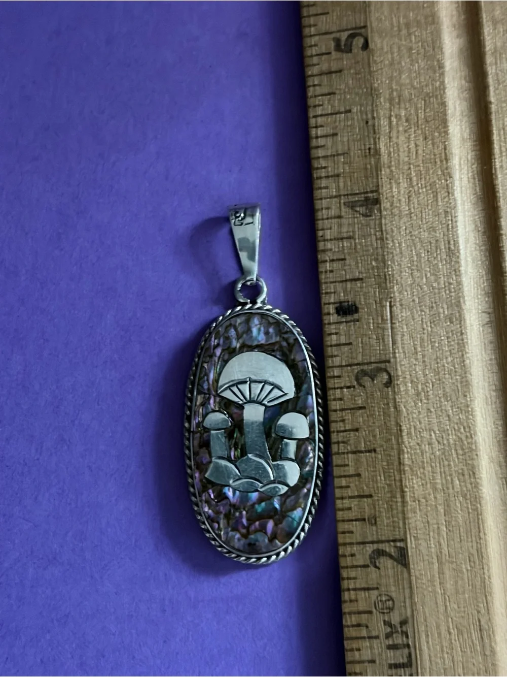 Taxco Sterling Silver Abalone Mushroom Pendant - Iridescent Purple and Green